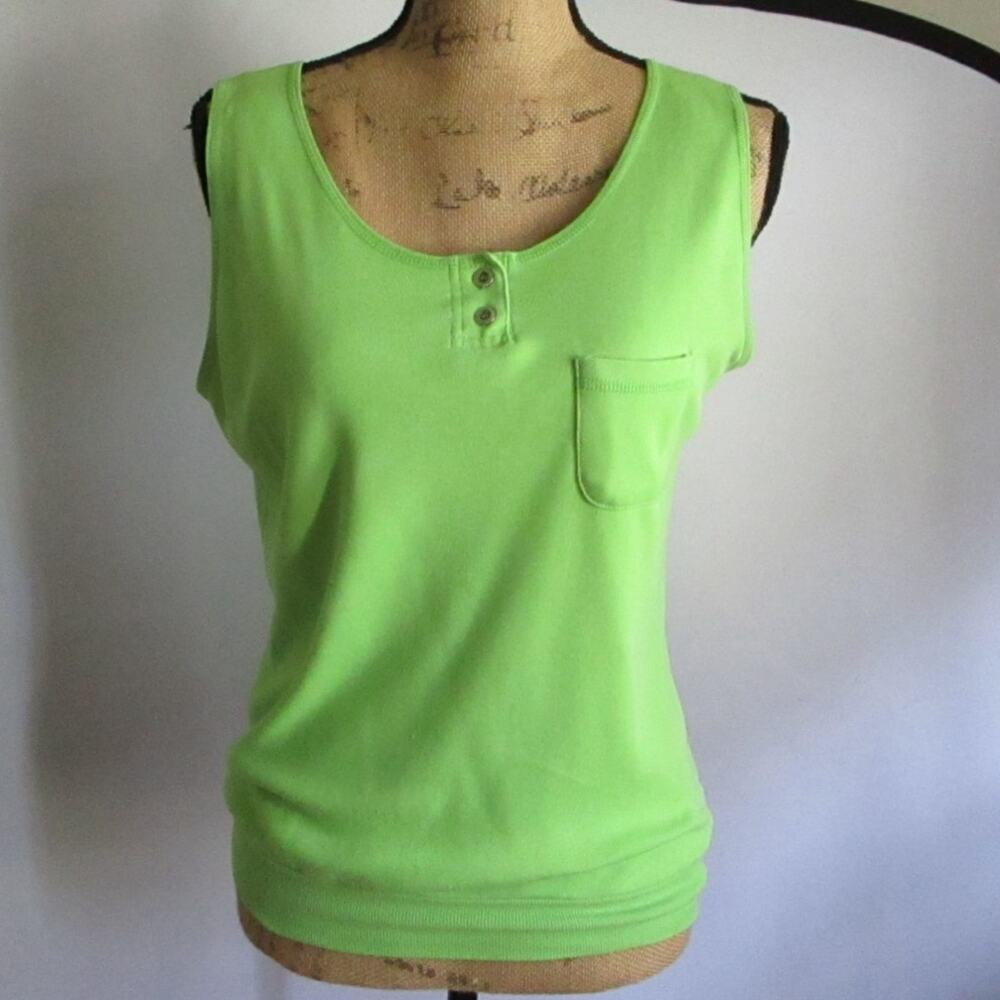 Vintage 80s Pistachio Green Henley Tank Top Sleeveless M - Picture 5 of 17